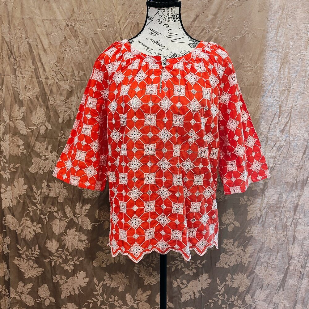 Ruby Rd. Red and White Blouse, Size Petite Large, Like New!